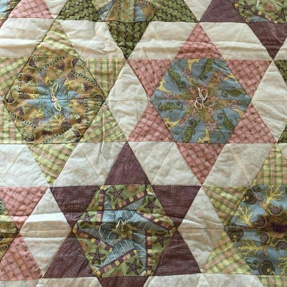Homemade Quilt 50" x 58" Purple & Green Quilt Quality Cotton #701 - Picture 2 of 5